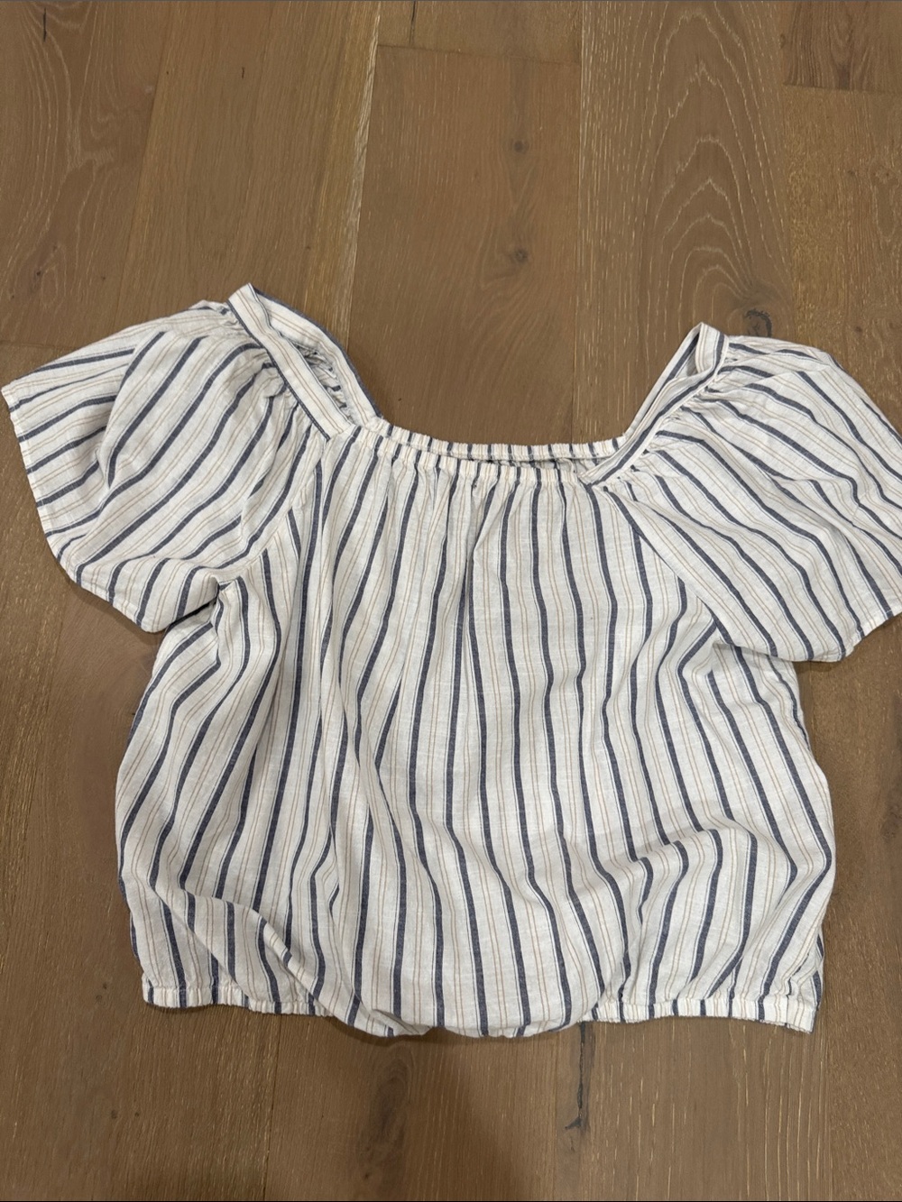 Falls Creek White and Blue Striped  SQUARE Neck Elastic Bottom Top- NWT